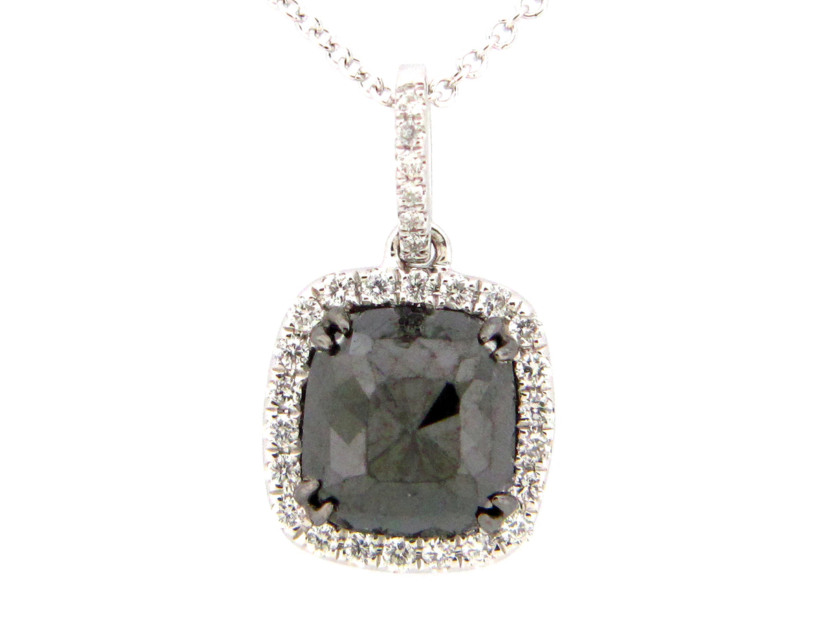 ROSE CUT BLACK & WHITE DIAMOND PENDANT, 14KW (R)