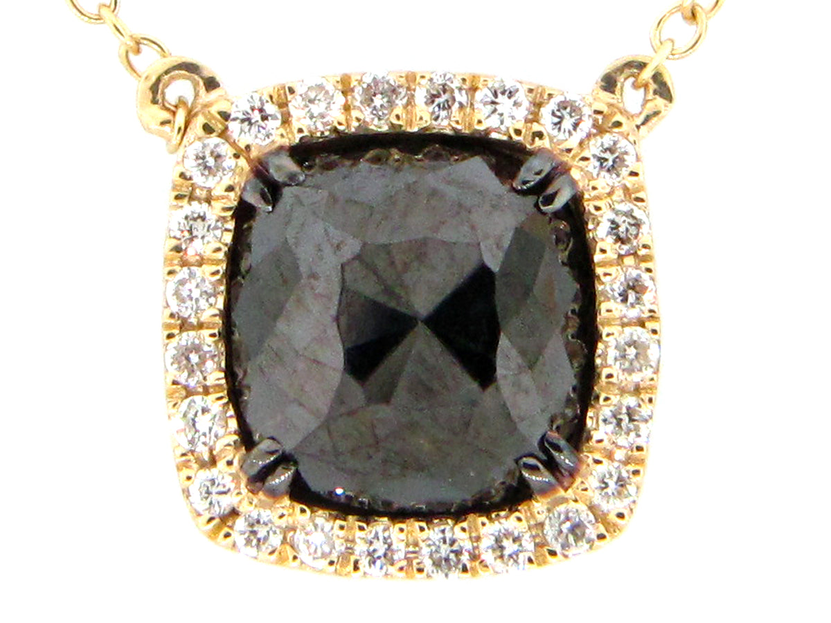 ROSE CUT BLACK & WHITE DIAMOND PENDANT NECKLACE,  18'/17"/16" , 14KY (R)