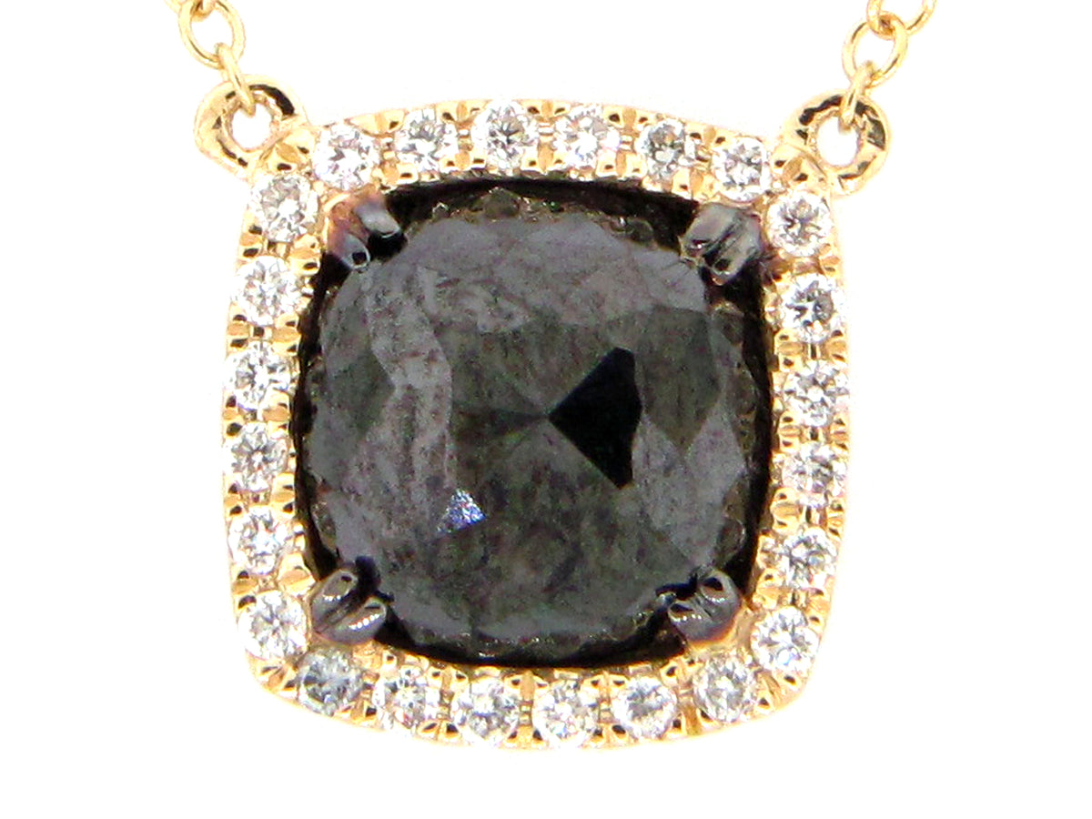 ROSE CUT BLACK & WHITE DIAMOND PENDANT NECKLACE,  18"/17"/16"