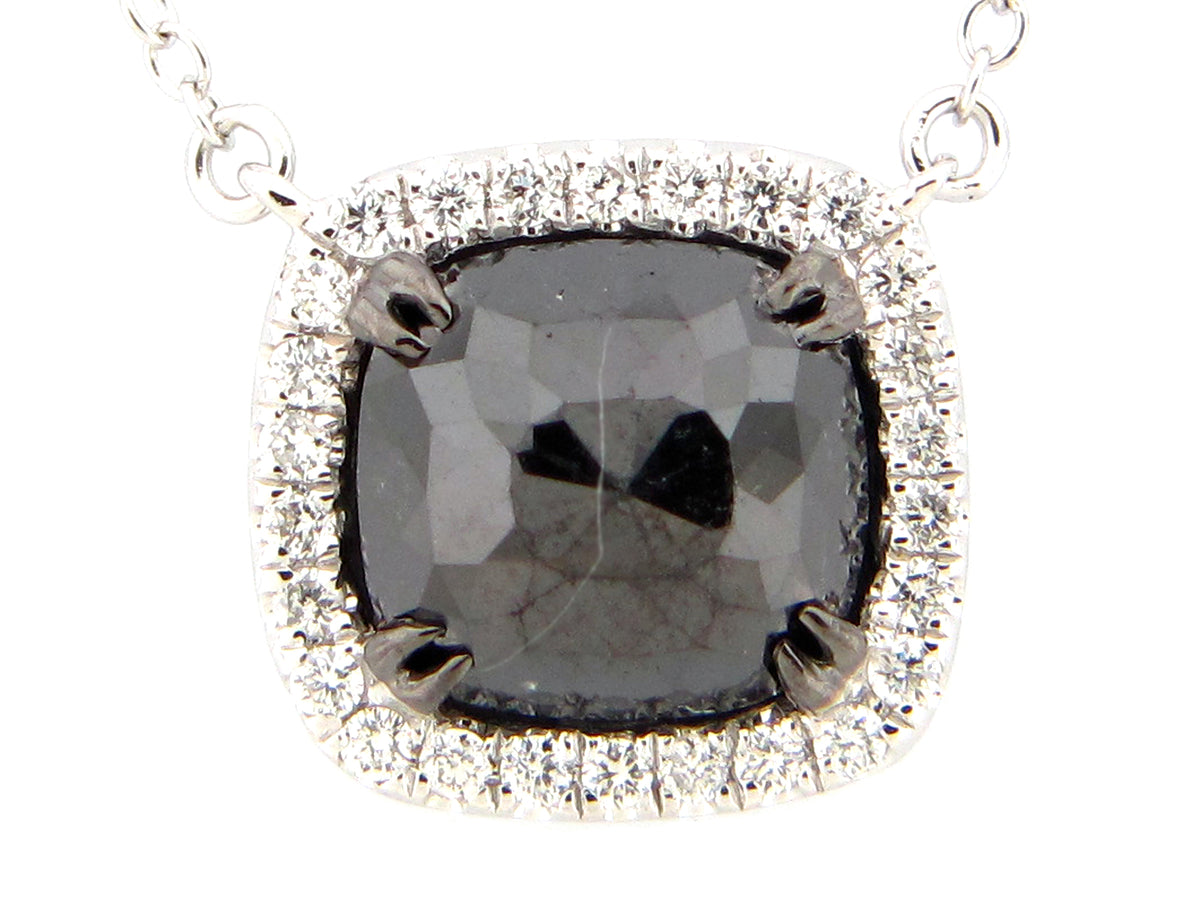ROSE CUT BLACK & WHITE DIAMOND PENDANT NECKLACE, 18"/17"/16", 14KY (R)