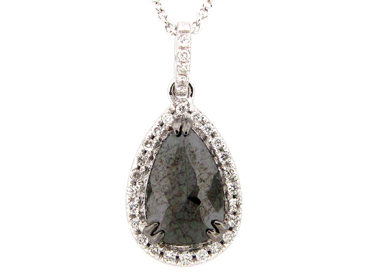 ROSE CUT BLACK & WHITE DIAMOND PENDANT, 14KW (R)