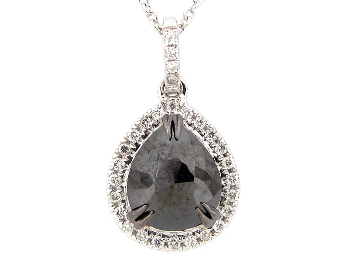 ROSE CUT BLACK & WHITE DIAMOND PENDANT, 14KW (R)