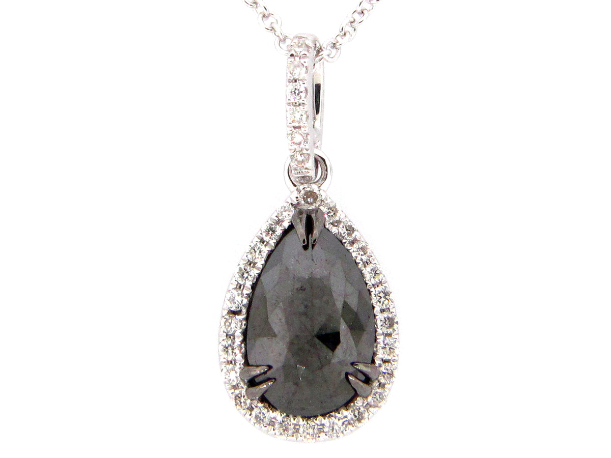 ROSE CUT BLACK & WHITE DIAMOND PENDANT, 14KW (R)