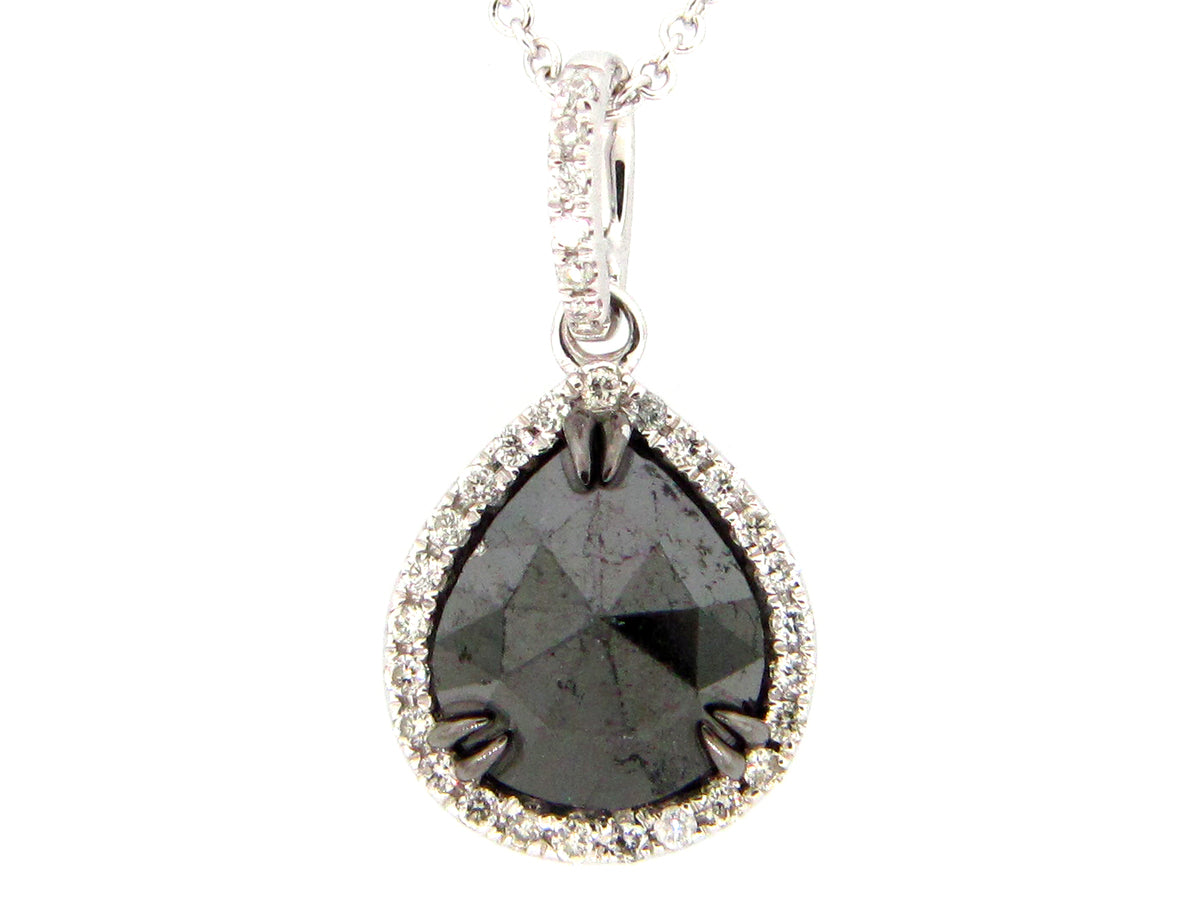 ROSE CUT BLACK & WHITE DIAMOND PENDANT, 14KW (R)