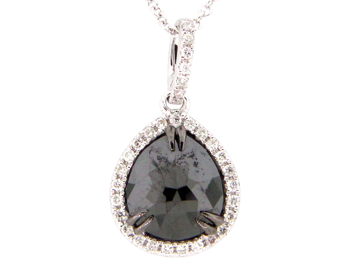 ROSE CUT BLACK & WHITE DIAMOND PENDANT, 14KW (R)