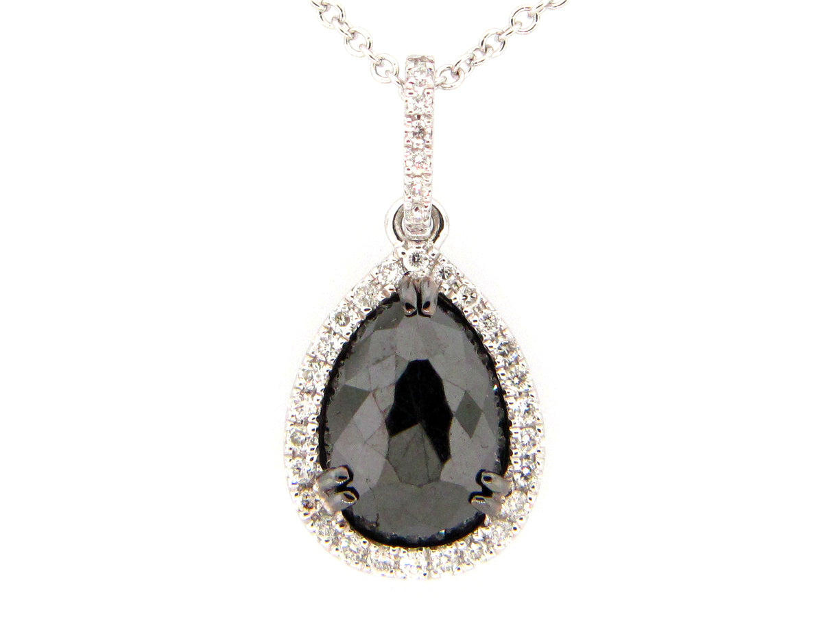 ROSE CUT BLACK & WHITE DIAMOND PENDANT, 14KW (R)
