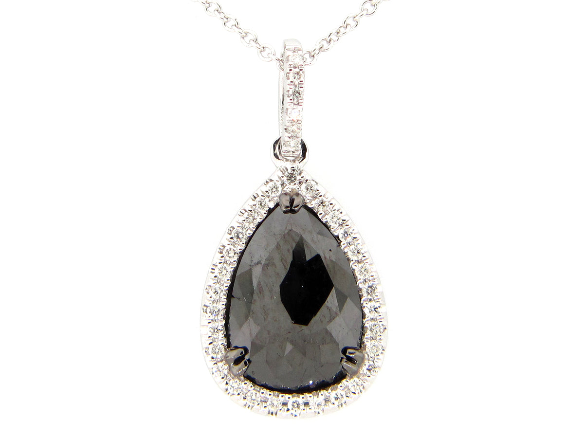 ROSE CUT BLACK & WHITE DIAMOND PENDANT, 14KW (R)