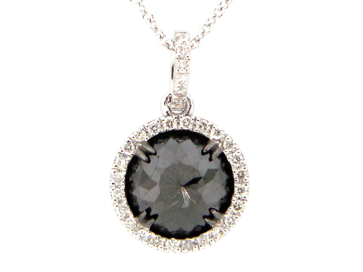 ROSE CUT BLACK & WHITE DIAMOND PENDANT, 14KW (R)