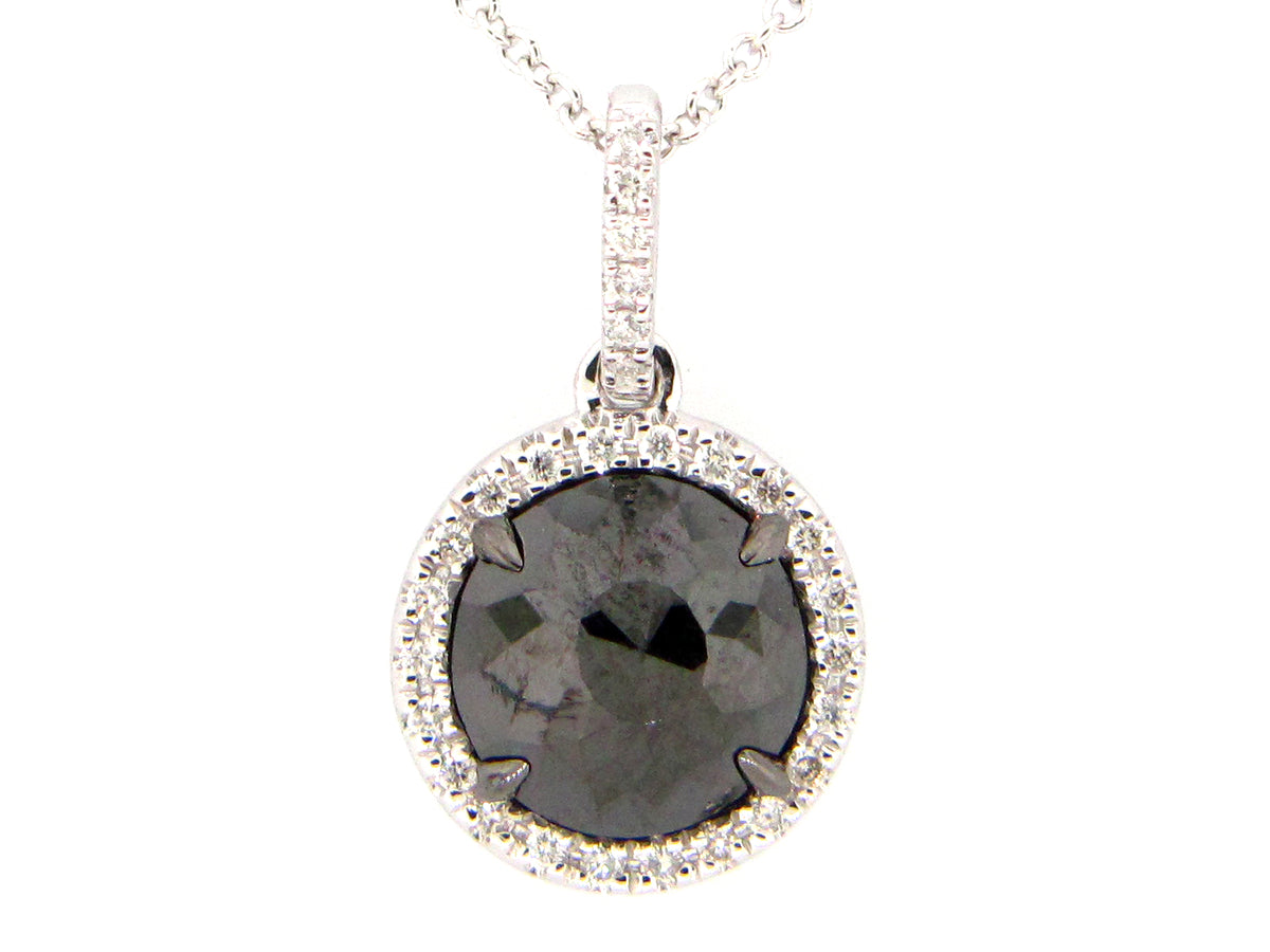 ROSE CUT BLACK & WHITE DIAMOND PENDANT, 14KW (R)