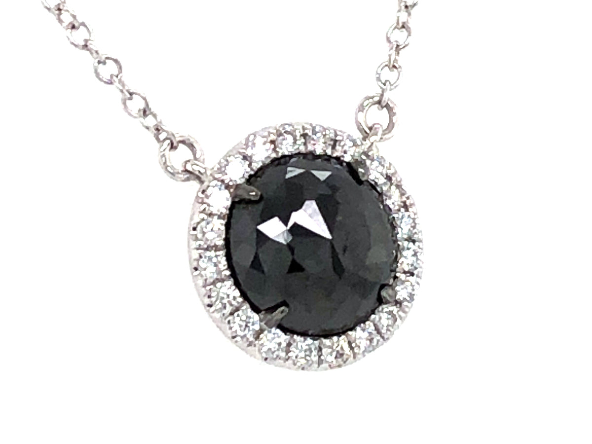 ROSE CUT ROUND BLACK & WHITE DIAMOND PENDANT, 18"/17"/16", 14KW (R)