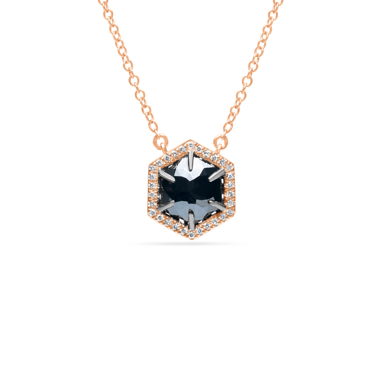 Rose Cut Black Diamond Hexagon Necklace