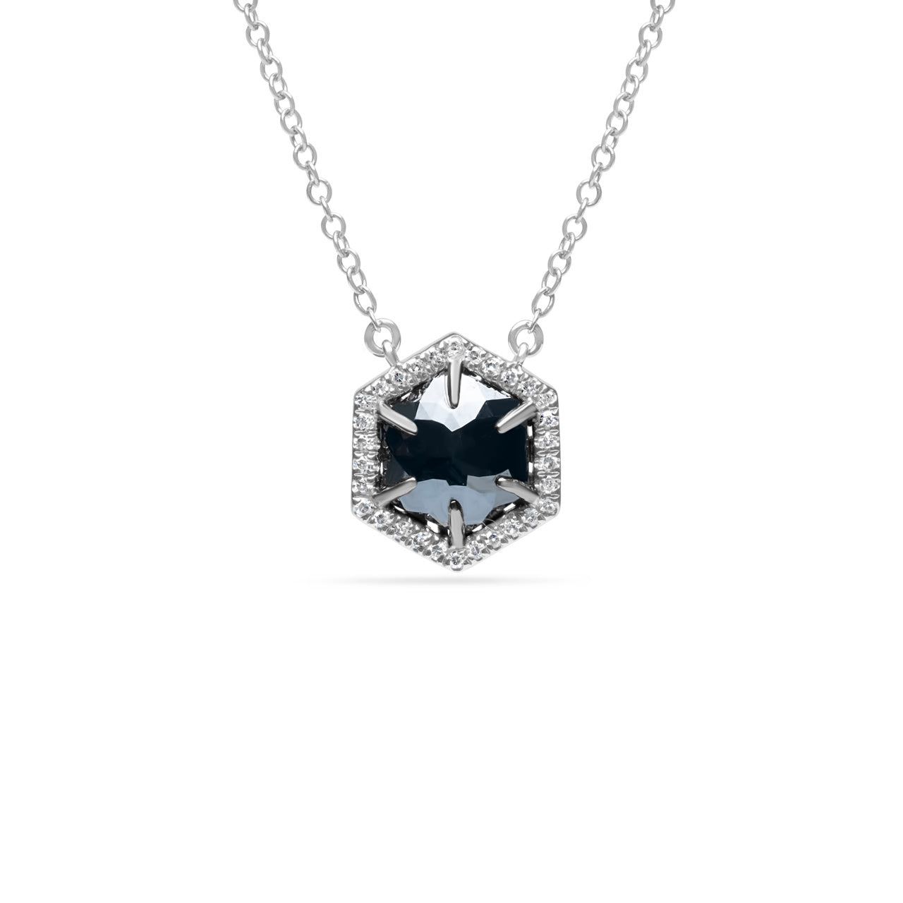 Rose Cut Black Diamond Hexagon Necklace