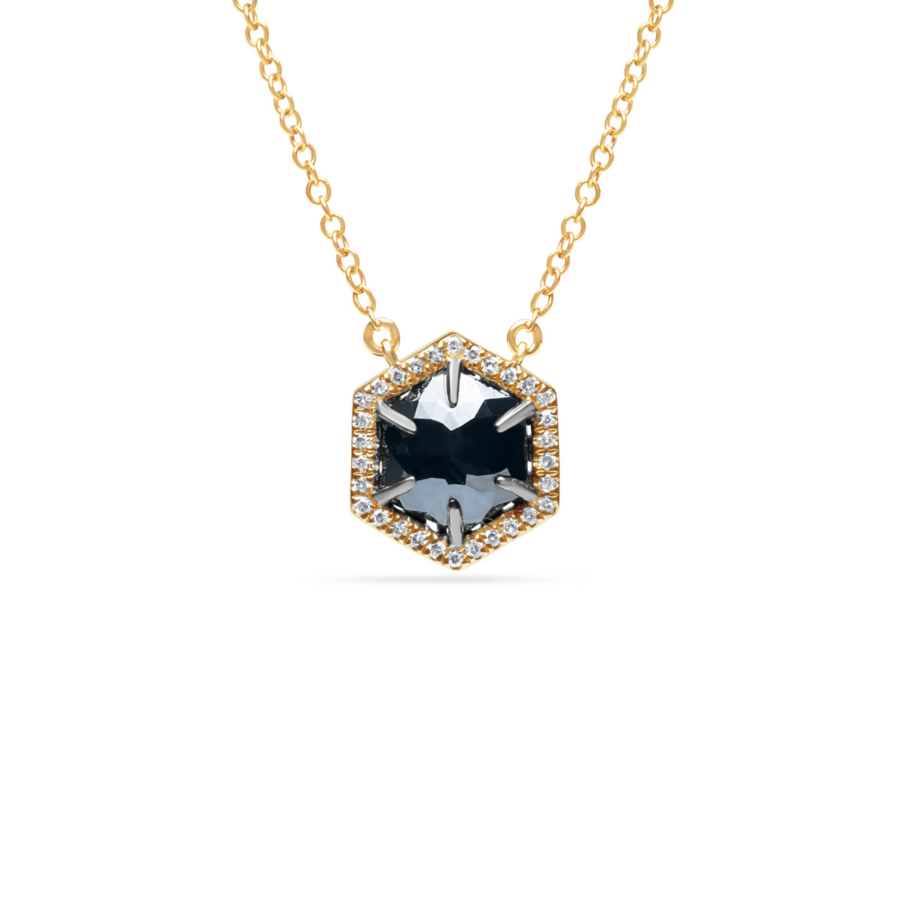 Rose Cut Black Diamond Hexagon Necklace