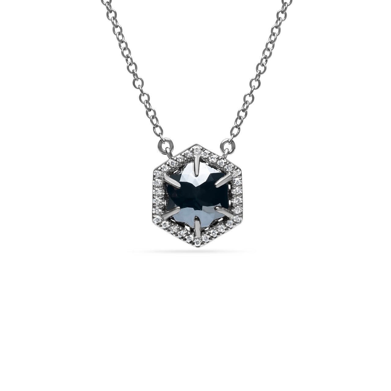 Rose Cut Black Diamond Hexagon Necklace
