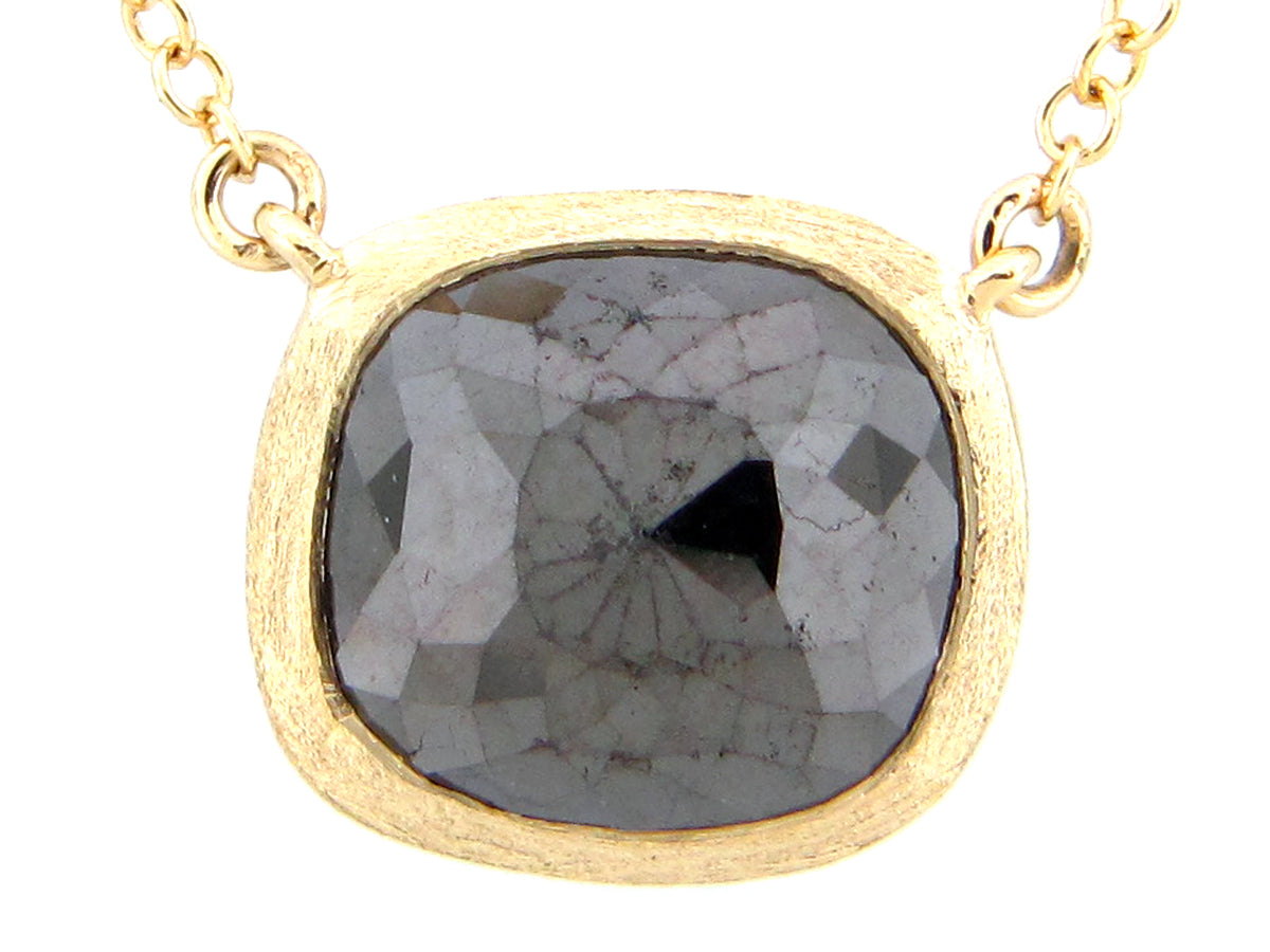 ROSE CUT BLACK DIAMOND BEZEL PENDANT NECKLACE, 18"17"/16", SATIN FINISH, 14KY (R)