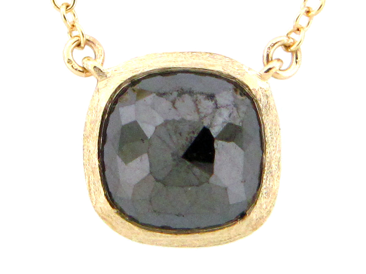 ROSE CUT BLACK DIAMOND BEZEL PENDANT NECKLACE, 18"17"/16", SATIN FINISH,  14KY (R)