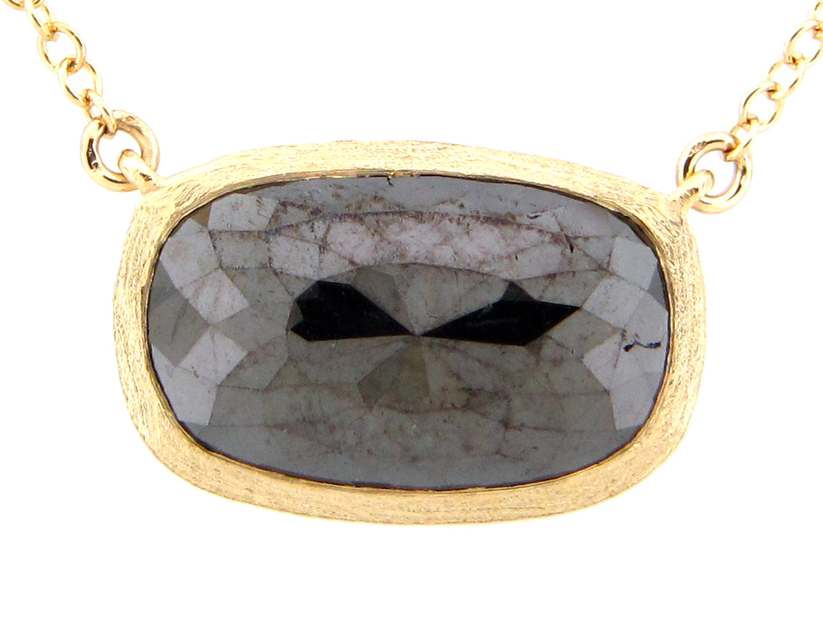 ROSE CUT BLACK DIAMOND BEZEL PENDANT NECKLACE, 18"17"/16",SATIN FINISH, 14KY (R)