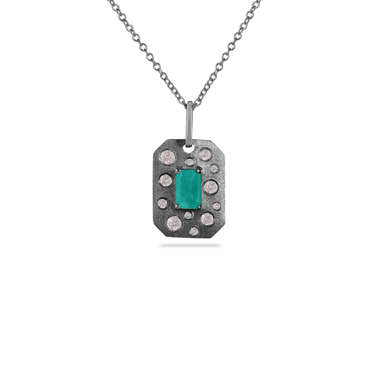 Emerald & Diamond Scatter Tag Necklace