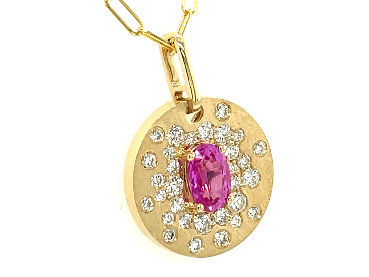 PINK SAPPHIRE & DIAMOND FLUSH DISC PENDANT