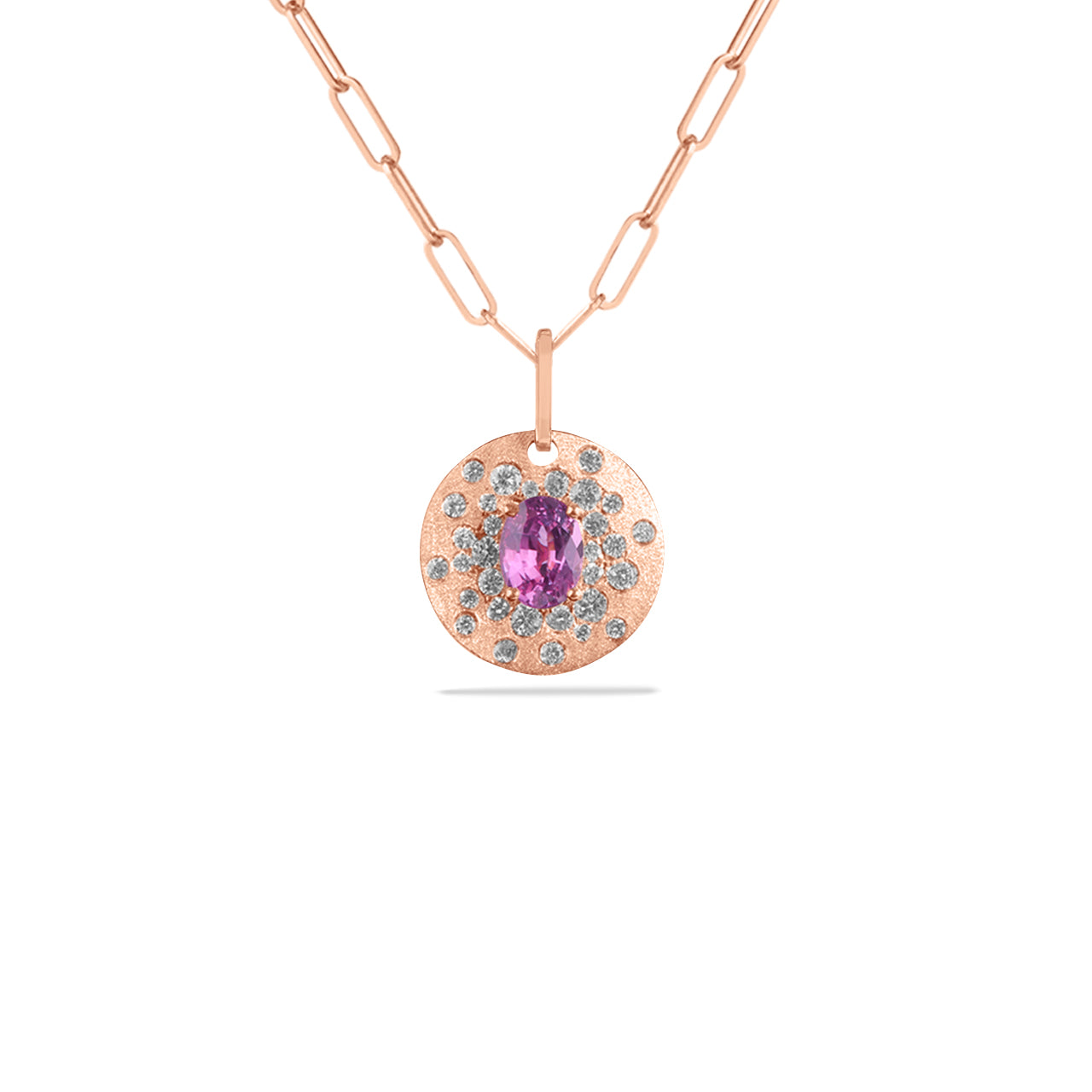 Pink Sapphire & Diamond Confetti Disc Necklace