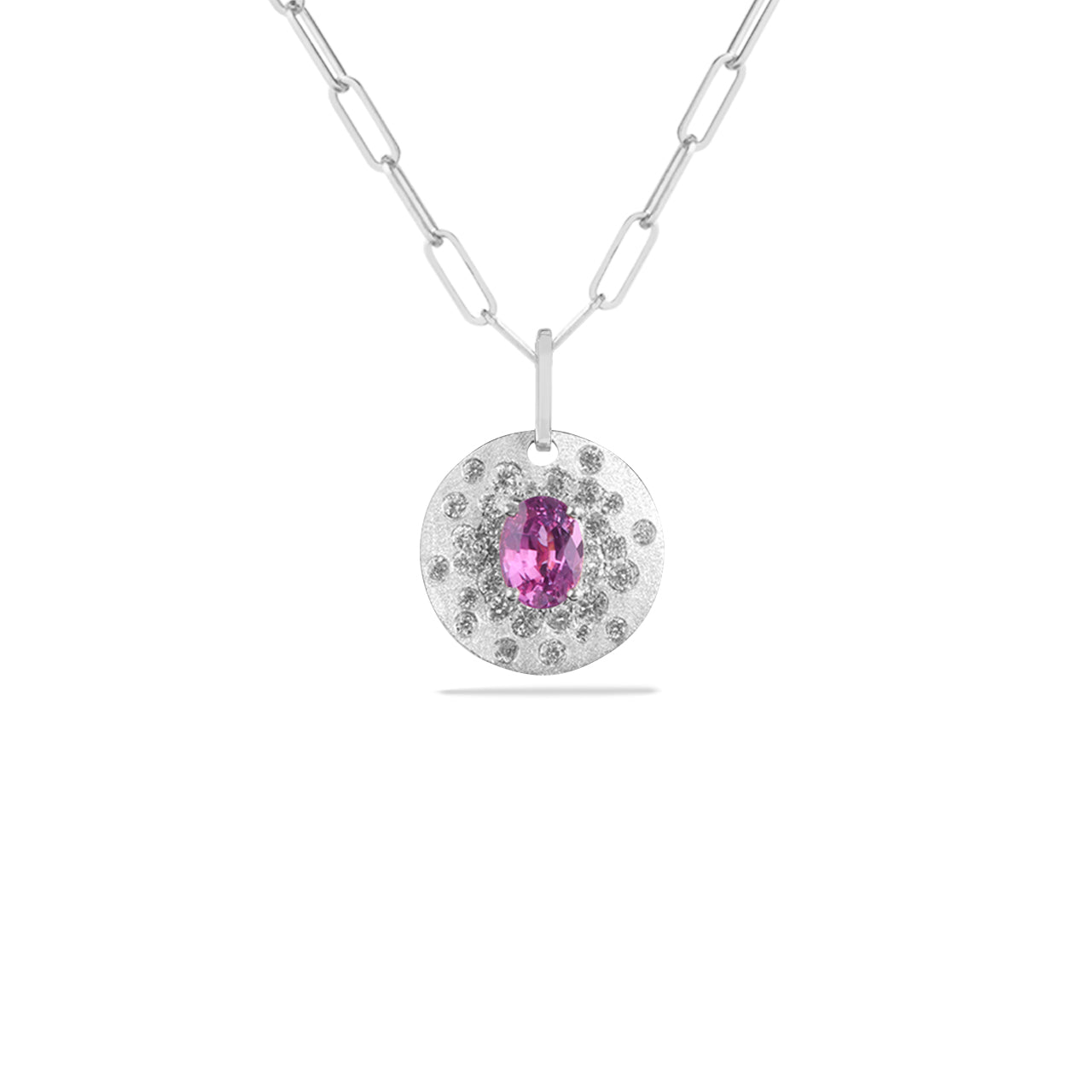 Pink Sapphire & Diamond Confetti Disc Necklace