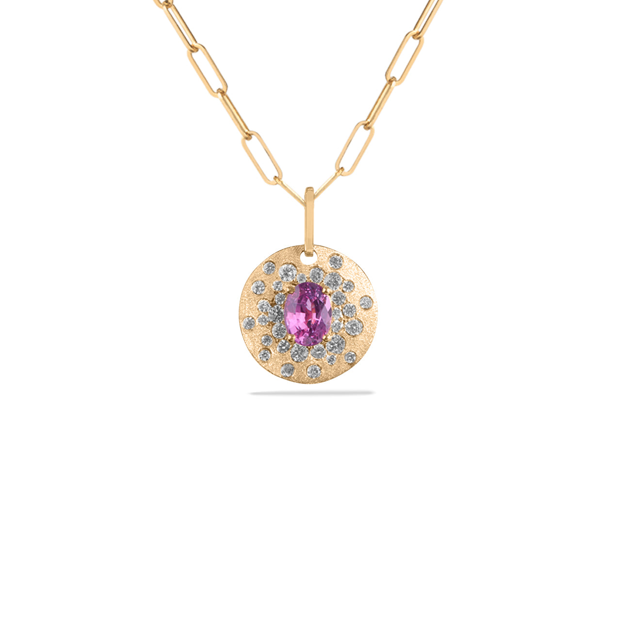 Pink Sapphire & Diamond Confetti Disc Necklace