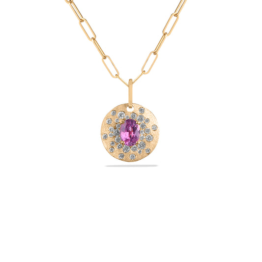 Pink Sapphire & Diamond Confetti Disc Necklace