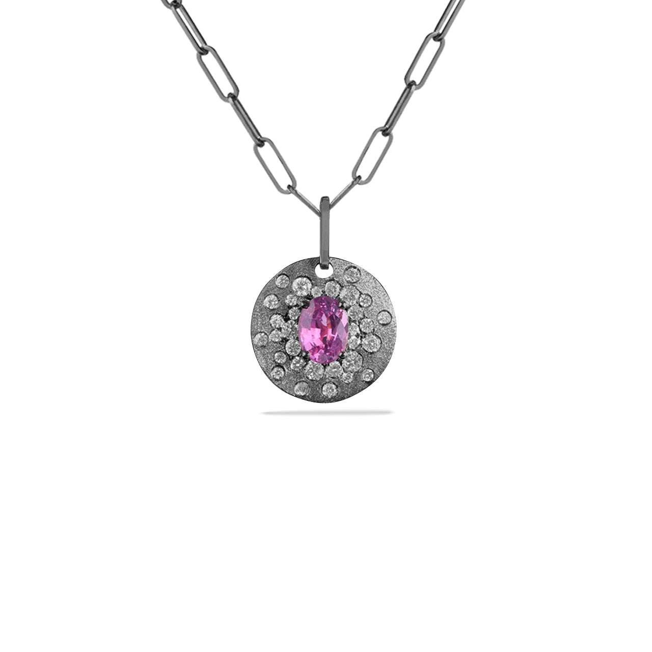 Pink Sapphire & Diamond Confetti Disc Necklace