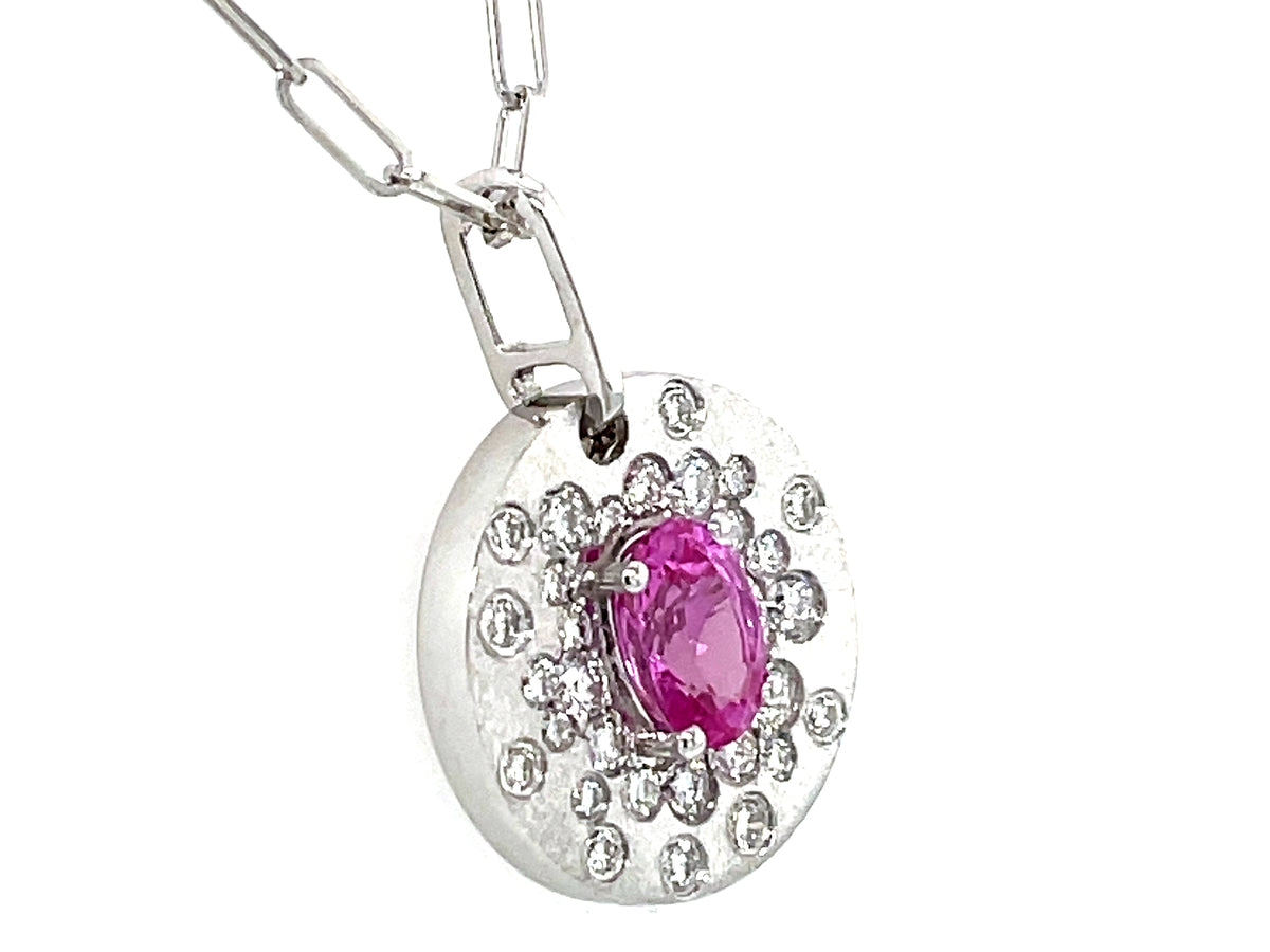 PINK SAPPHIRE & DIAMOND FLUSH DISC PENDANT