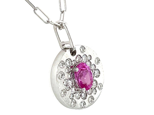 PINK SAPPHIRE & DIAMOND FLUSH DISC PENDANT
