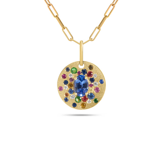 Rainbow Sapphire & Diamond Confetti Disc Necklace