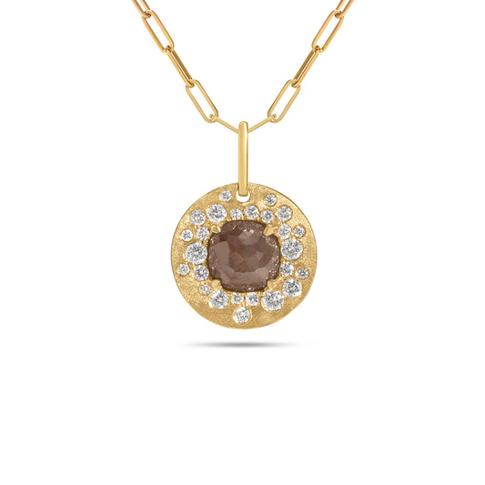 Brown & White Diamond Confetti Disc Necklace