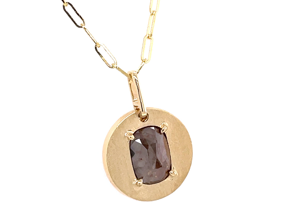 FANCY COLOR DIAMOND 1 STONE DISC PENDANT, SATIN FINISH, 18" PAPERCLP CHAIN