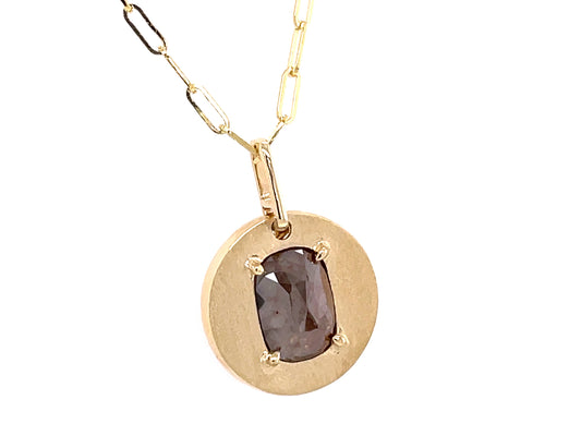 FANCY COLOR DIAMOND 1 STONE DISC PENDANT, SATIN FINISH, 18" PAPERCLP CHAIN