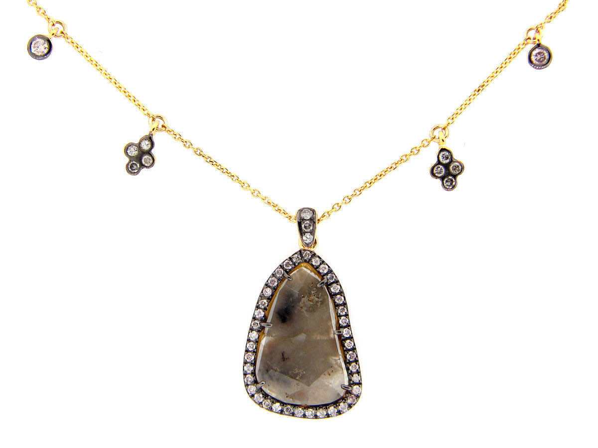 ROSE CUT BROWN & WHITE DIAMOND PENDANT, 18KY (N)