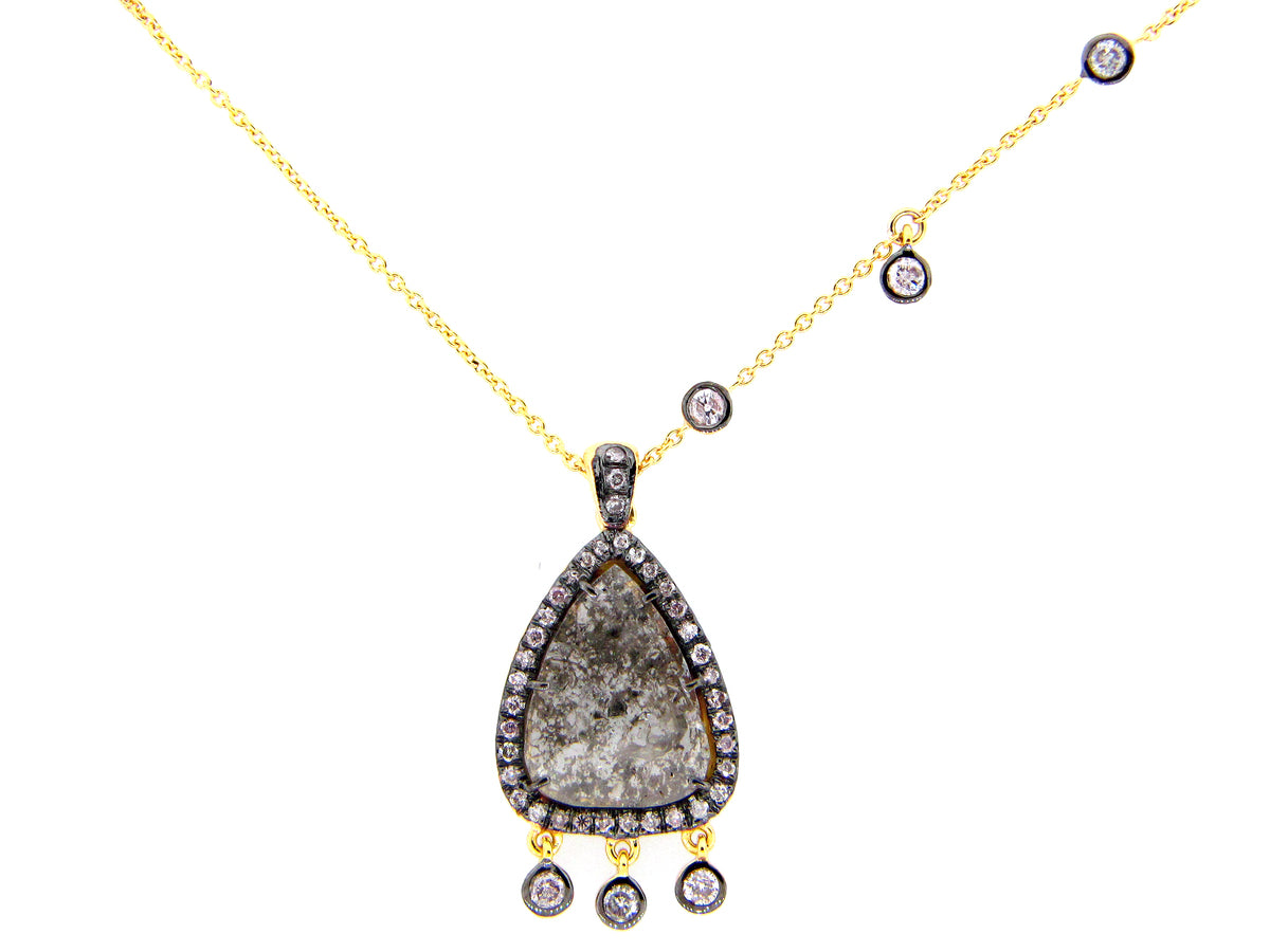 ROSE CUT BROWN & WHITE DIAMOND PENDANT, 18KY (N)