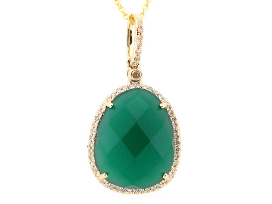 GREEN AGATE & WHITE DIAMOND PENDANT, 14KY (D/N), C=6.20