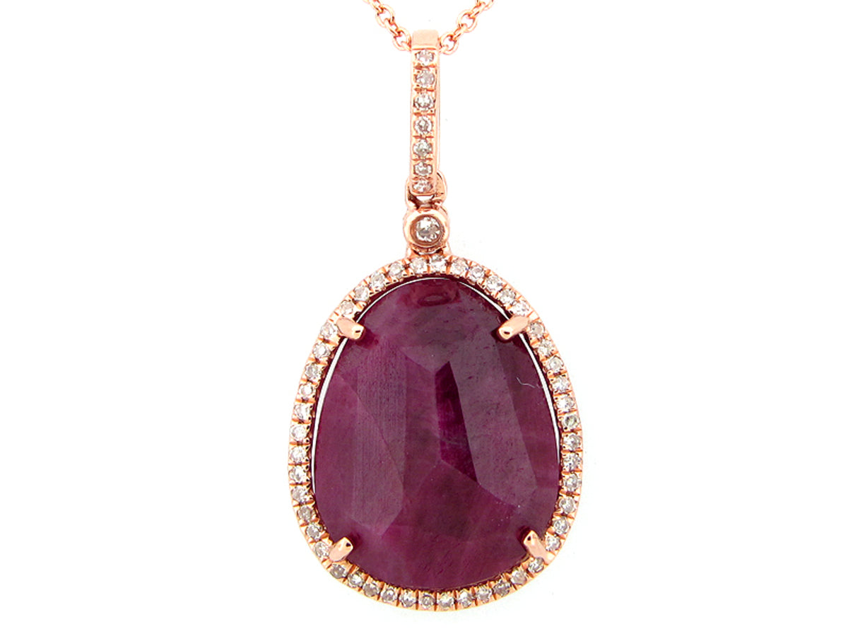 ROSE CUT RUBY & WHITE DIAMOND PENDANT, 14KR (N/R), C=8.14