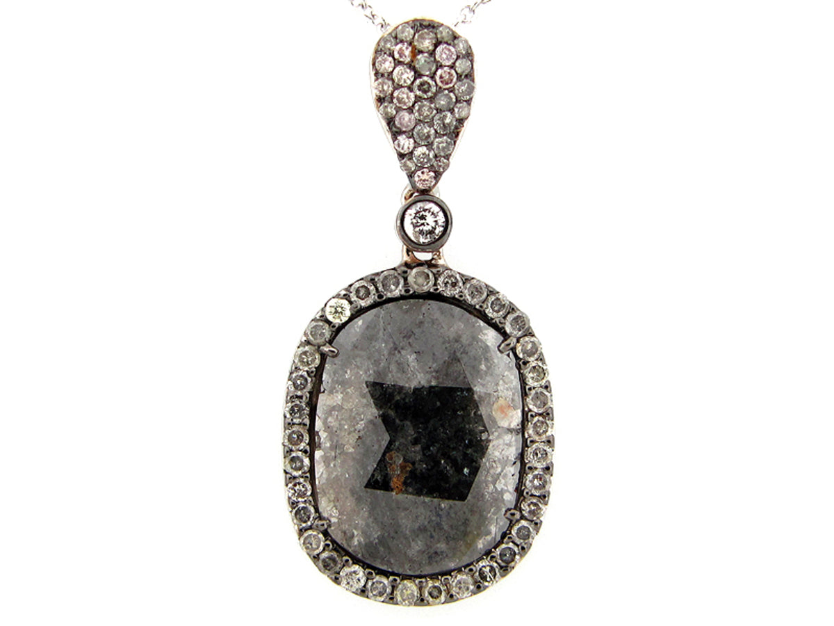 ROSE ROUGH CUT FANCY COLOR DIAMOND PENDANT, 18KW (N), CENTER=3.35