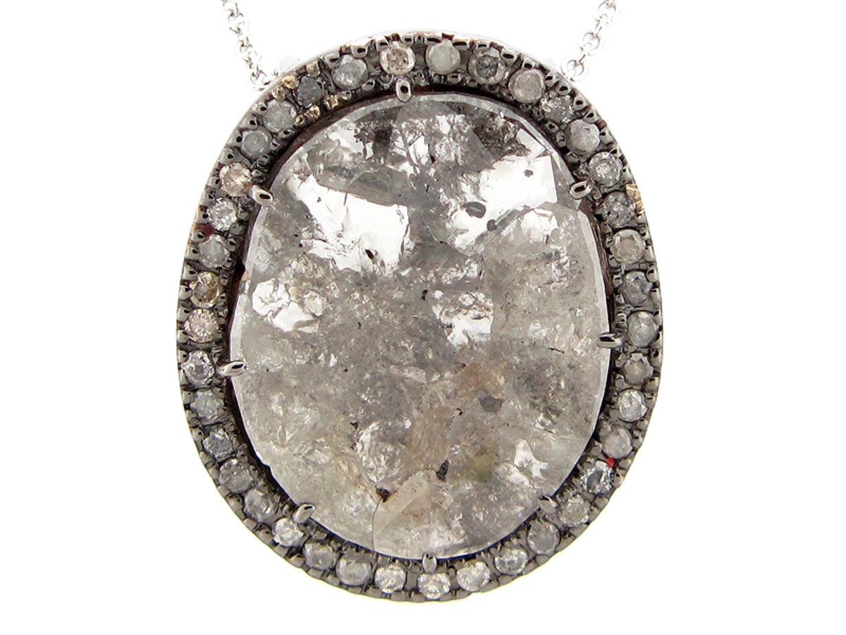 ROSE CUT SLICE GRAY DIAMOND PENDANT, 18KW (N)