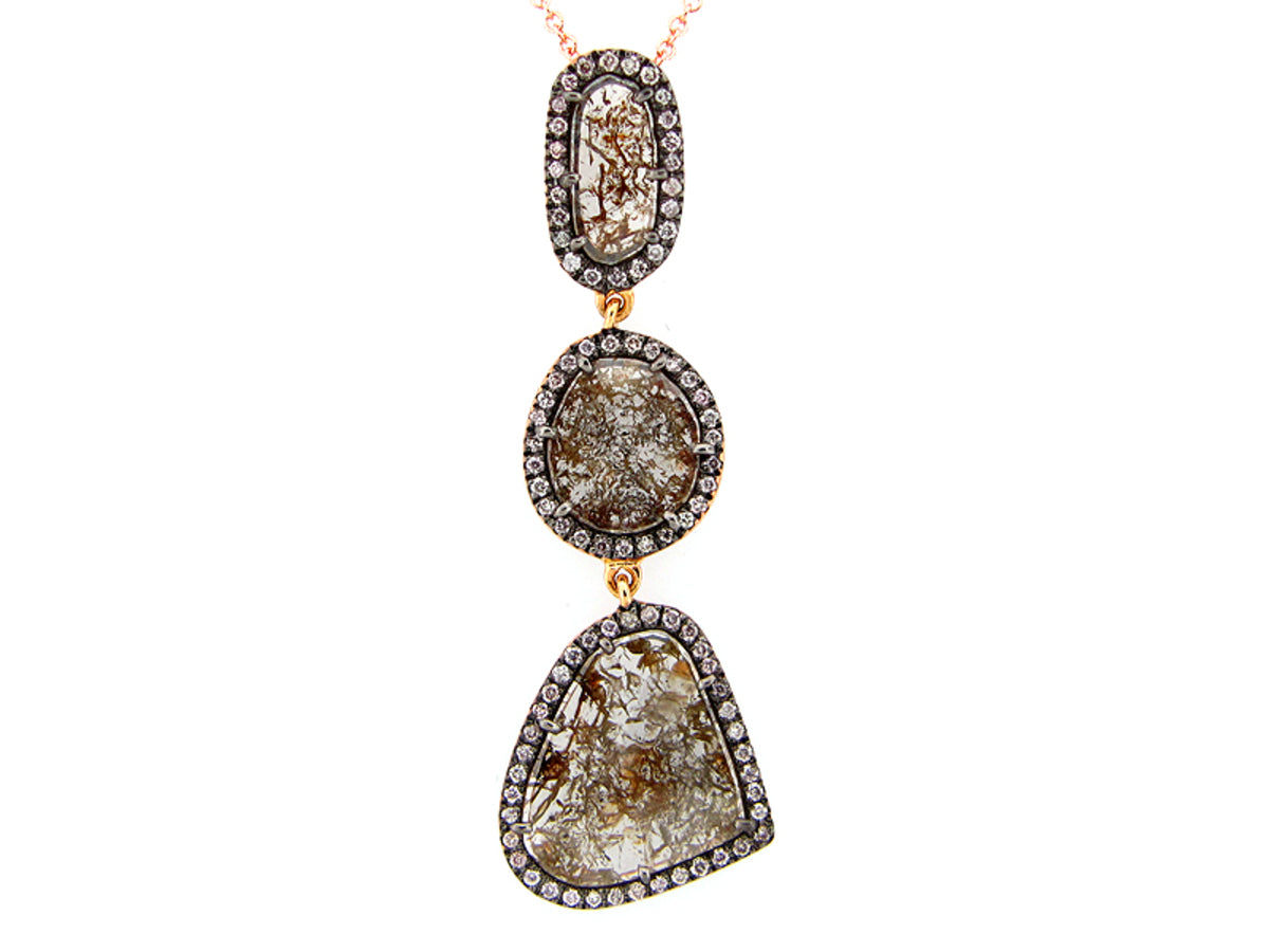 ROSE ROUGH CUT BROWN DIAMOND PENDANT, 18KR (N)