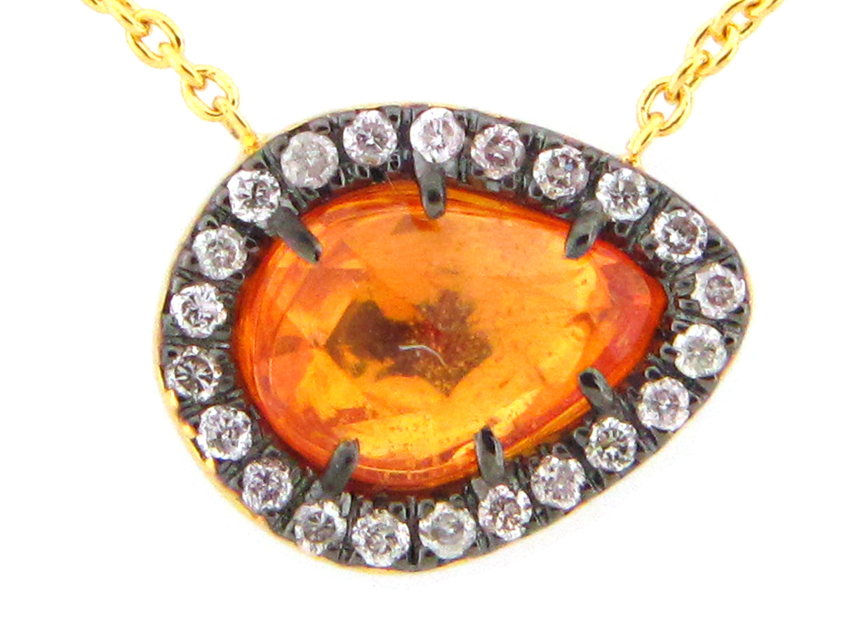 ROSE CUT ORANGE SAPPHIRE & DIAMOND PENDANT NECKLACE, 18"/17"/16", 18KY (U)