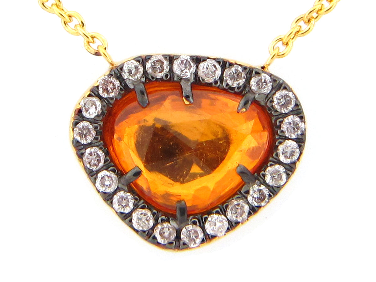 ROSE CUT ORANGE SAPPHIRE & DIAMOND PENDANT NECKLACE, 18"/17"/16", 18KY (U)