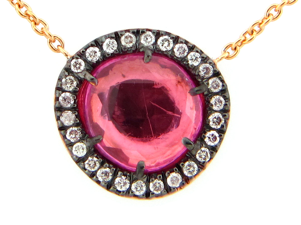 ROSE CUT PINK SAPPHIRE & DIAMOND PENDANT NECKLACE,18"/17"/16",  18KR (H)