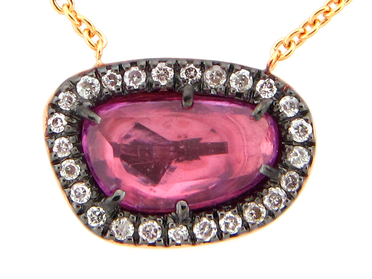 ROSE CUT PINK SAPPHIRE & DIAMOND PENDANT NECKLACE, 18"/17"/16", 18KR (H)