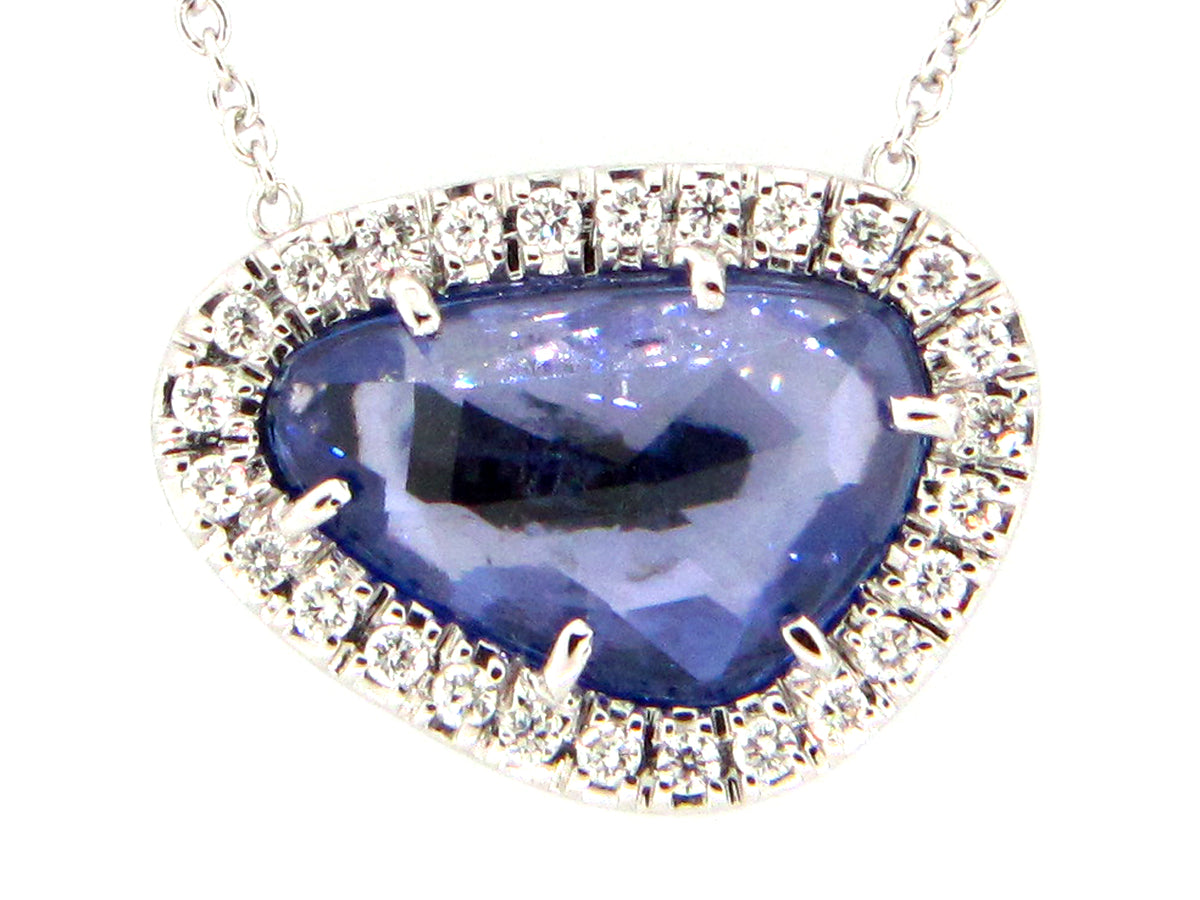 SAPPHIRE & DIAMOND PENDANT NECKLACE, 16" , 18KW (H)