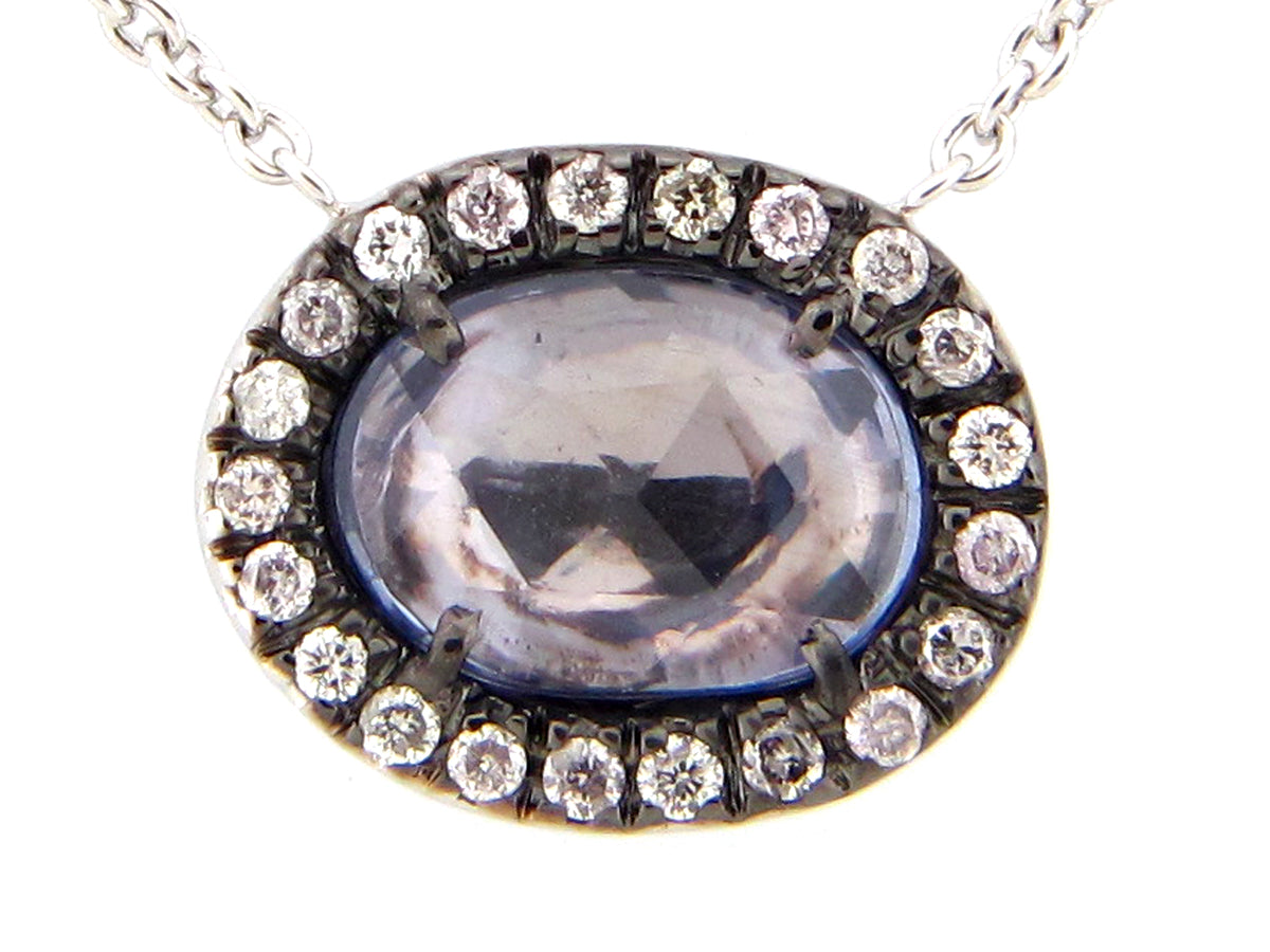 ROSE CUT SAPPHIRE & DIAMOND PENDANT NECKLACE, 18",17",16", 18KW (H)