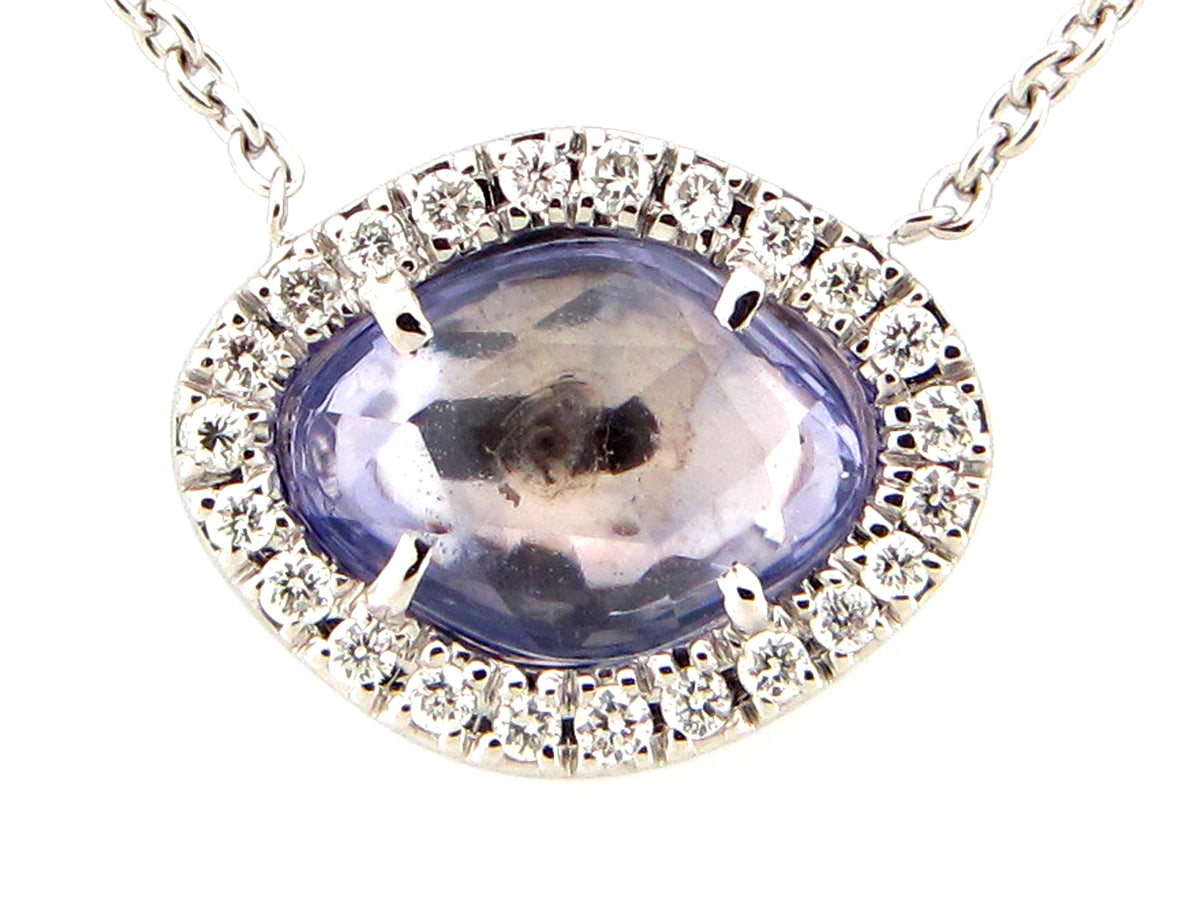 ROSE CUT SLICE SAPPHIRE & DIAMOND PENDANT NECKLACE,18",17",16", 18KW (H)