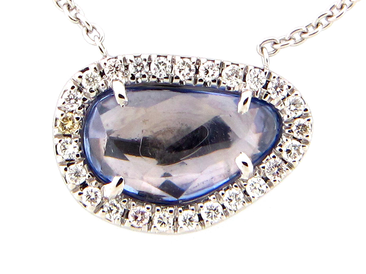 ROSE CUT SAPPHIRE & DIAMOND PENDANT NECKLACE, 18",17",16", 18KW (H)