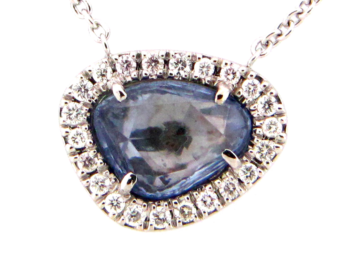 ROSE CUT SAPPHIRE & DIAMOND PENDANT NECKLACE, 18",17",16", 18KW (H)